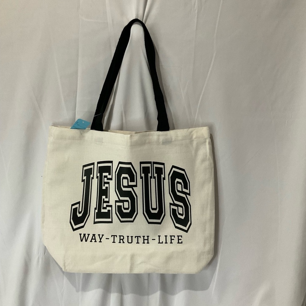 Handmade Canvas Tote Bag, Jesus Way Truth Life 15” X 18” X 5” Large Capacity